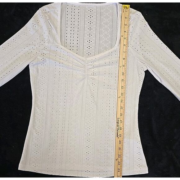 Y2K Style Womens Top Large Ruched White Eyelet Sweatheart Soft Girl Cottagecore - Picture 4 of 7